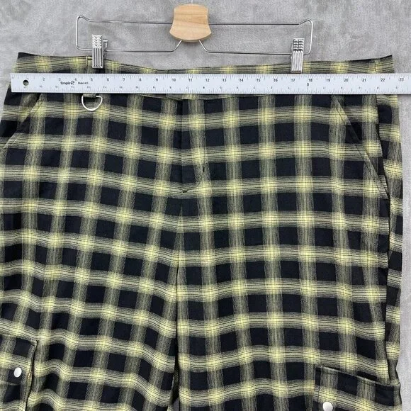 Hot Topic Yellow Black Plaid Wide Leg Cargo Pants Punk Goth Retro Y2K